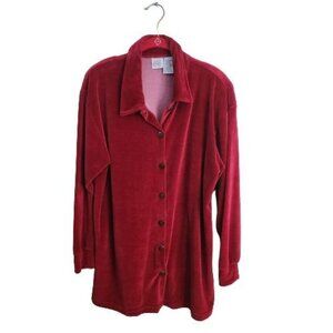 Jason Maxwell 90s Vintage Y2K Red Velour Long Line Shirt Shacket Size L